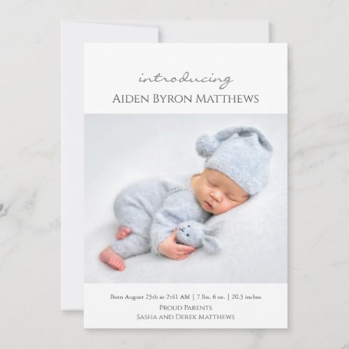 Introducing Your New Baby Custom Photo with Info Announcement