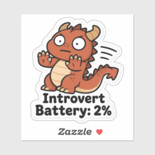 Introvert Battery 2 Percent Funny Relatable Dragon Sticker