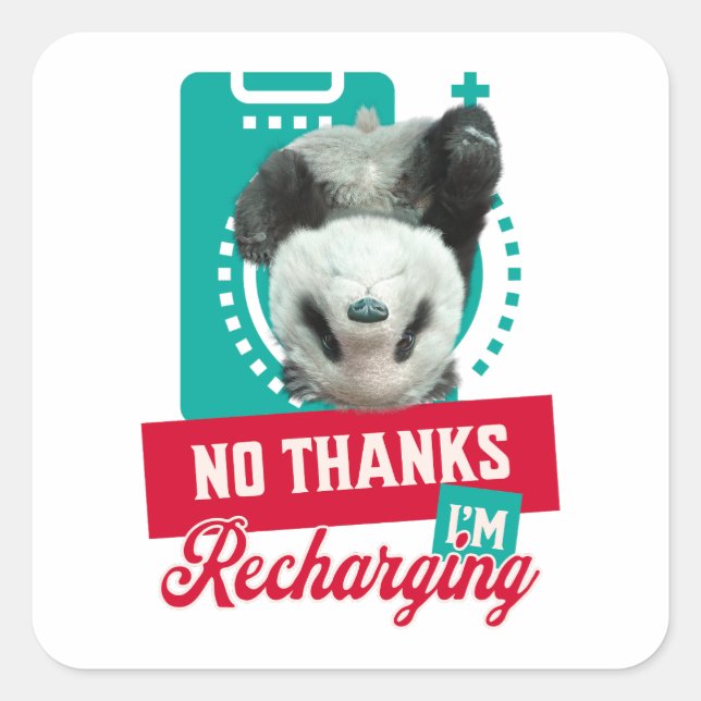Introvert Burnout Panda Social Battery Design Square Sticker (Front)
