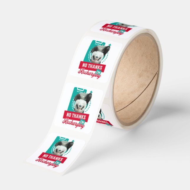 Introvert Burnout Panda Social Battery Design Square Sticker (Roll)