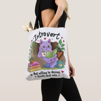 Introvert But Willing to Discuss Books and Cats Tote Bag