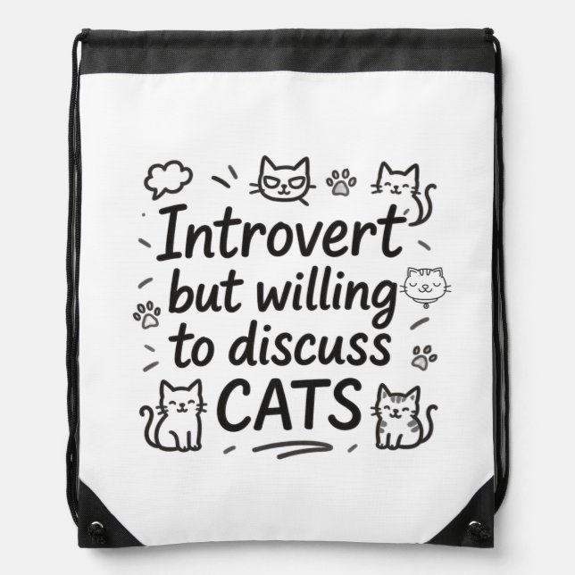 Introvert but willing to discuss cats drawstring bag (Front)