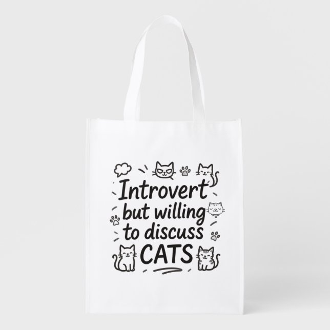 Introvert but willing to discuss cats grocery bag (Front)
