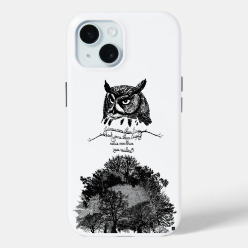 Introvert Empath Owl wisdom illustrated ink quote  iPhone 15 Case