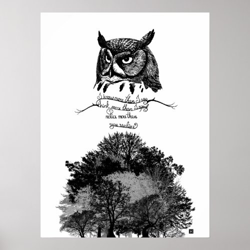 Introvert Empath Owl wisdom illustrated ink quote  Poster