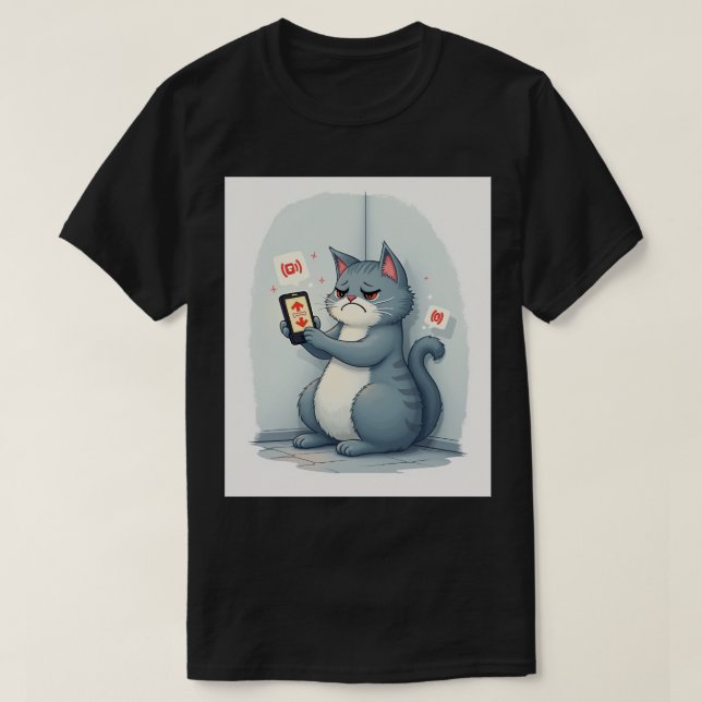 Introvert Feed Refresh Avoidance Funny Cat Sticker T-Shirt (Design Front)
