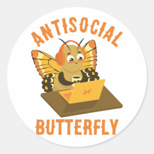 Introvert Humor Cute Funny Antisocial Butterfly Classic Round Sticker
