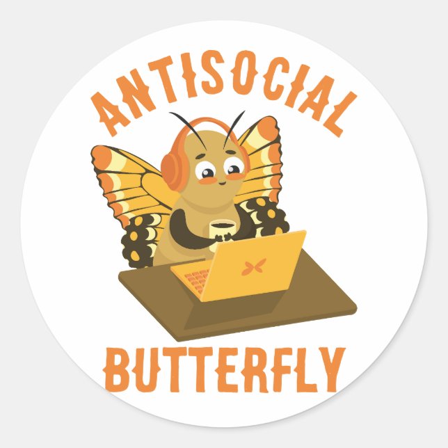 Introvert Humor Cute Funny Antisocial Butterfly Classic Round Sticker (Front)