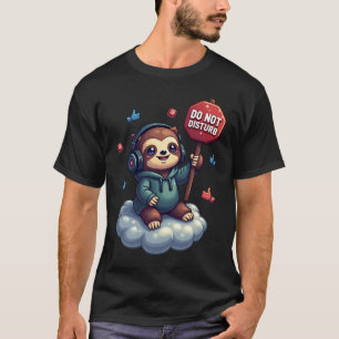 Introvert Humor Pixel Art Sloth Headphones Do Not  T-Shirt