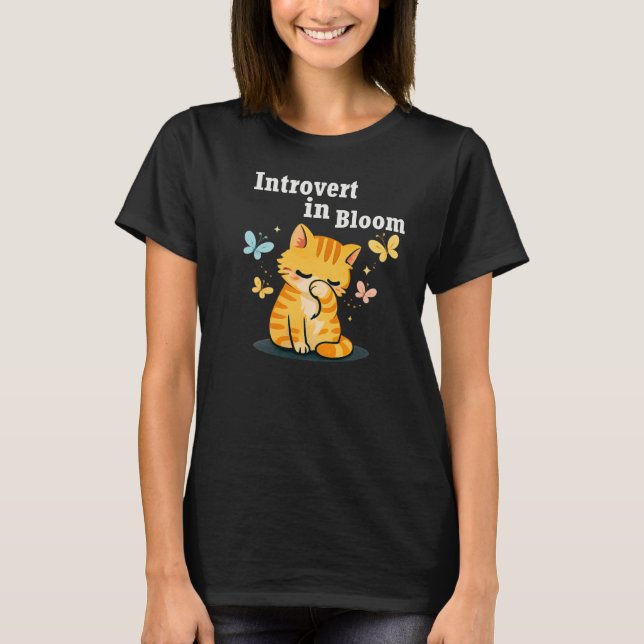 Introvert in Bloom Cute Cat- Aesthetic Introvert T-Shirt (Front)