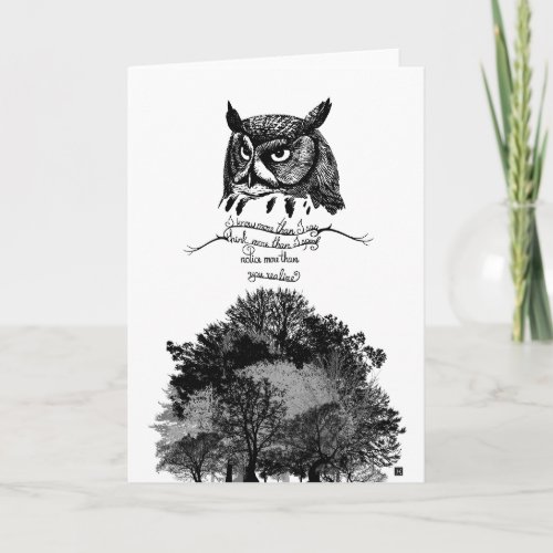 Introvert owl wisdom illustrated ink quote  card