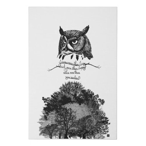 Introvert owl wisdom illustrated ink quote  faux canvas print