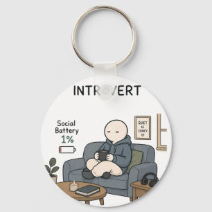 Introvert Social Battery 1% Funny Introvert Meme Keychain
