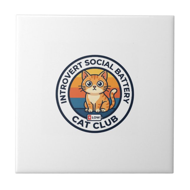 Introvert Social Battery Cat Cute Kitty Design - I Ceramic Tile (Front)