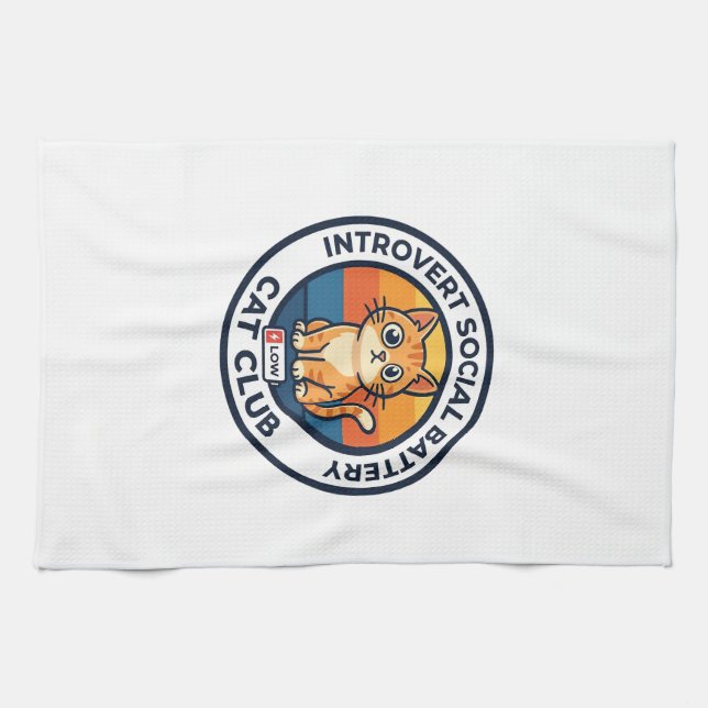 Introvert Social Battery Cat Cute Kitty Design - I Kitchen Towel (Horizontal)