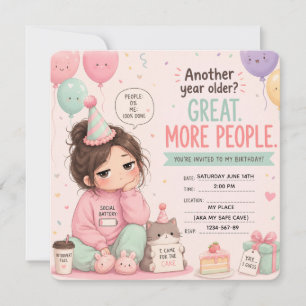 Introvert Social Battery Theme Birthday Party Invitation