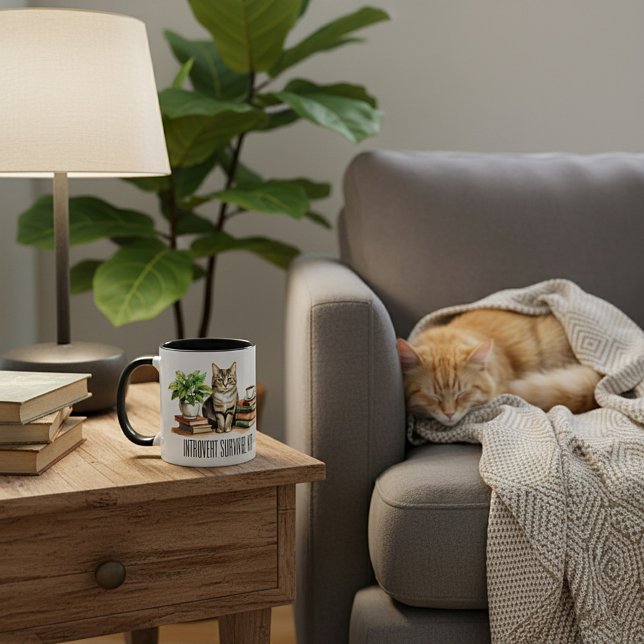 Introvert survival kit (Cat,plant,coffee,books) Mug (Creator Uploaded)