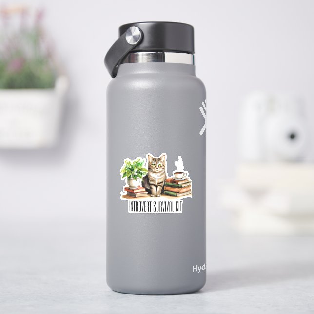 Introvert survival kit (Cat,plant,coffee,books) Sticker (HydroFlask)