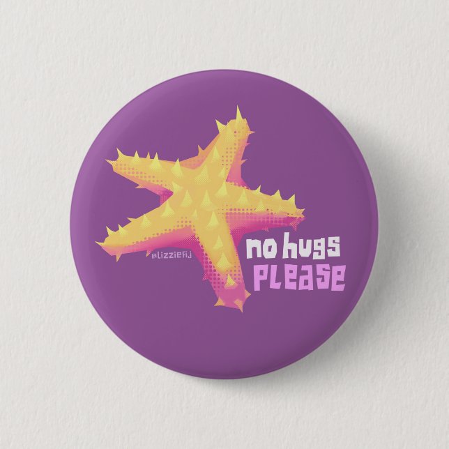 Introvertebrates 'no hugs please' starfish badge button (Front)