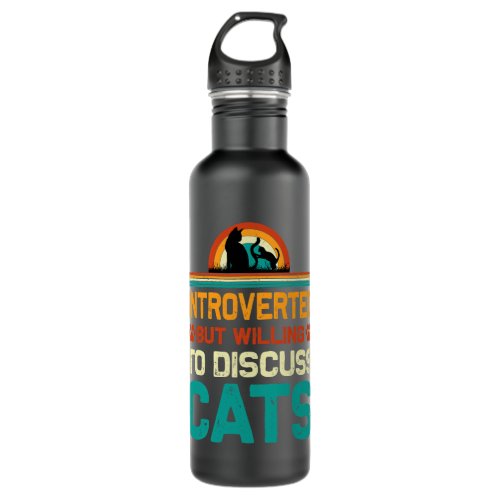 Introverted But Willing To Discuss Cats 2Funny Cat Stainless Steel Water Bottle