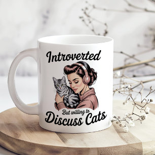"Introverted But Willing to Discuss Cats" Funny Coffee Mug