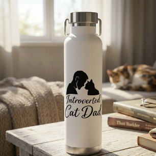 Introverted Cat Dad Vintage Silhouette Minimalist  Water Bottle