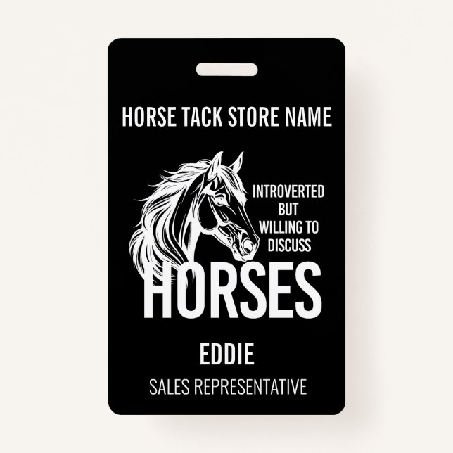 Introverted horses funny tack store sales badge (Front)