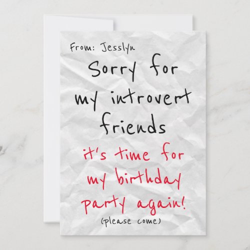 Introverts Birthday Invitation _ Funny Invitation