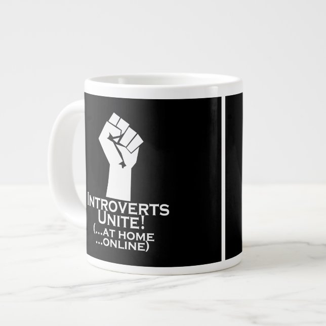 Introverts Unite, At Home, Online, Funny Large Coffee Mug (Front Left)