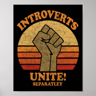 Introverts Unite Separately Funny Vintage Sunset Poster