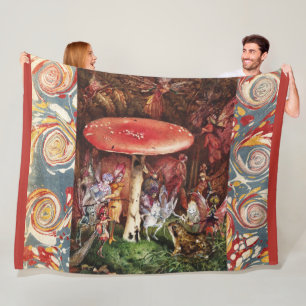 INTRUDER Frog and Fairies Under Red Mushroom Magic Fleece Blanket