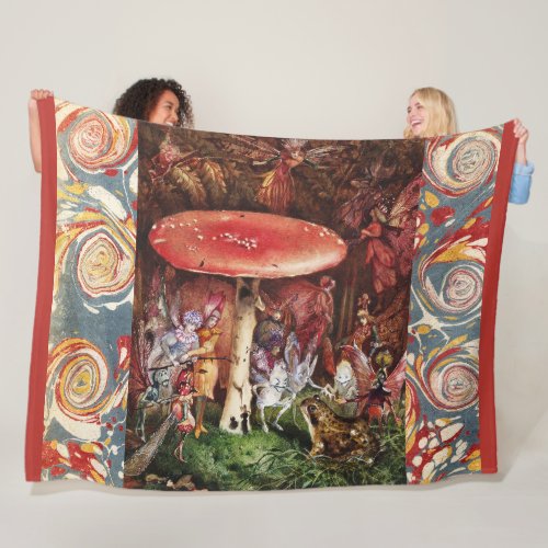 INTRUDER Frog and Fairies Under Red Mushroom Magic Fleece Blanket
