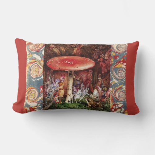INTRUDER Frog and Fairies Under Red Mushroom Magic Lumbar Pillow