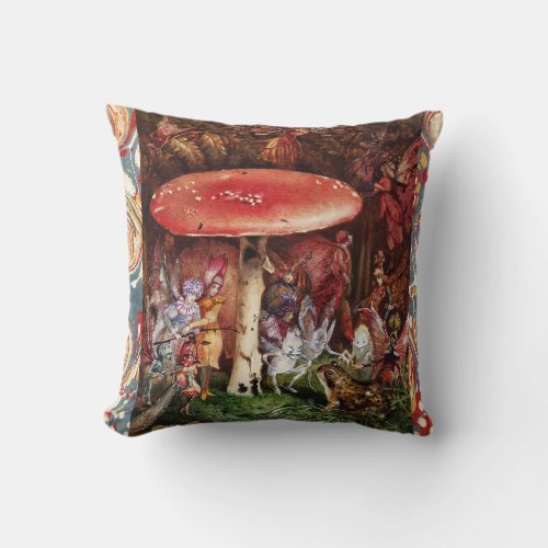 INTRUDER Frog and Fairies Under Red Mushroom Magic Throw Pillow
