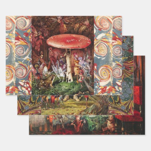 INTRUDER Frog and Fairies Under Red Mushroom Magic Wrapping Paper Sheets