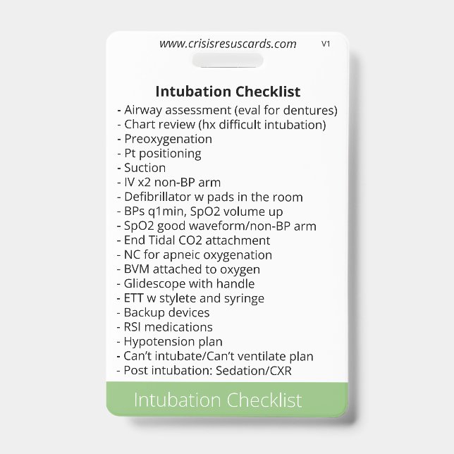 Intubation and Sedation Checklists Badge (Front)