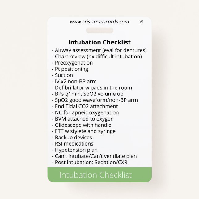 Intubation and Sedation Checklists Badge (Front)