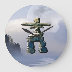 Inuit Inukshuk & Wilderness Moon Art Clock