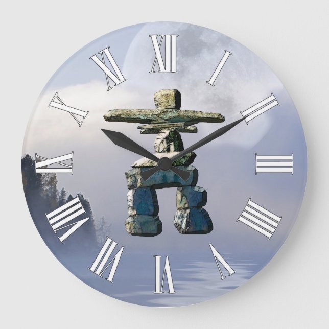 Inuit Inukshuk & Wilderness Moon Art Clock (Front)