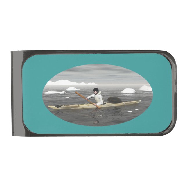 Inuit Kayak Gunmetal Finish Money Clip (Front)