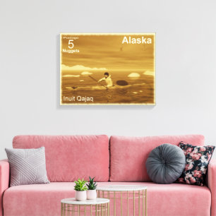 Inuit Kayak - Sepia - Alaska Postage Canvas Print