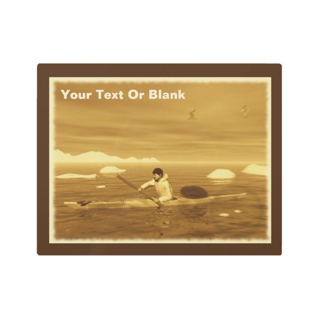 Inuit Kayak - Sepia Metal Print (Front)