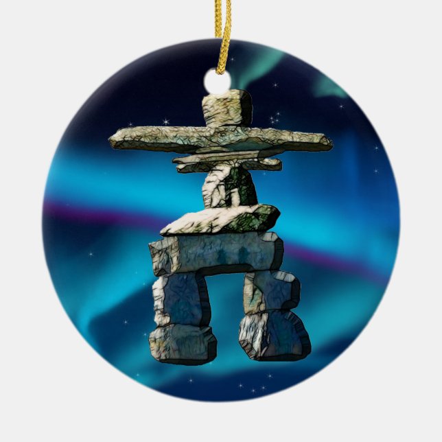 Inukshuk Native American Spirit Stones Ceramic Ornament (Front)