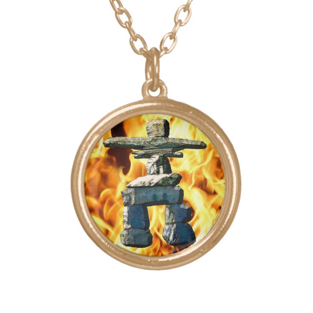 Inukshuk Native American Spirit Stones Gold Plated Necklace (Front)