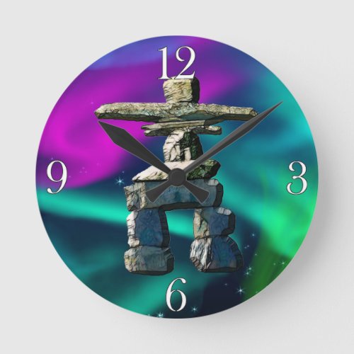 Inukshuk Native American Spirit Stones Round Clock