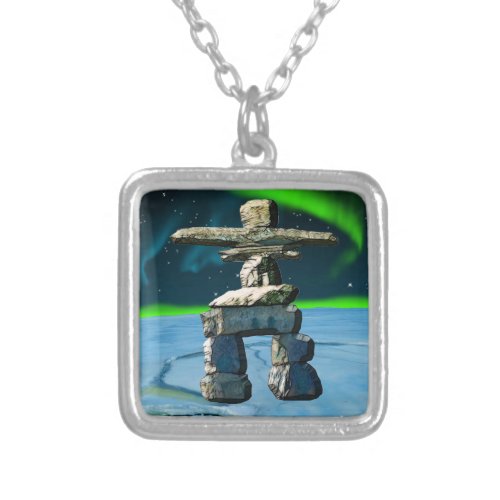 Inukshuk Native American Spirit Stones Silver Plated Necklace