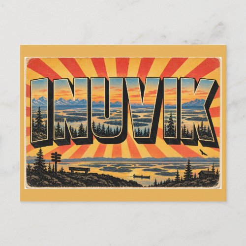 Inuvik NT Arctic Circle Town Art Postcard