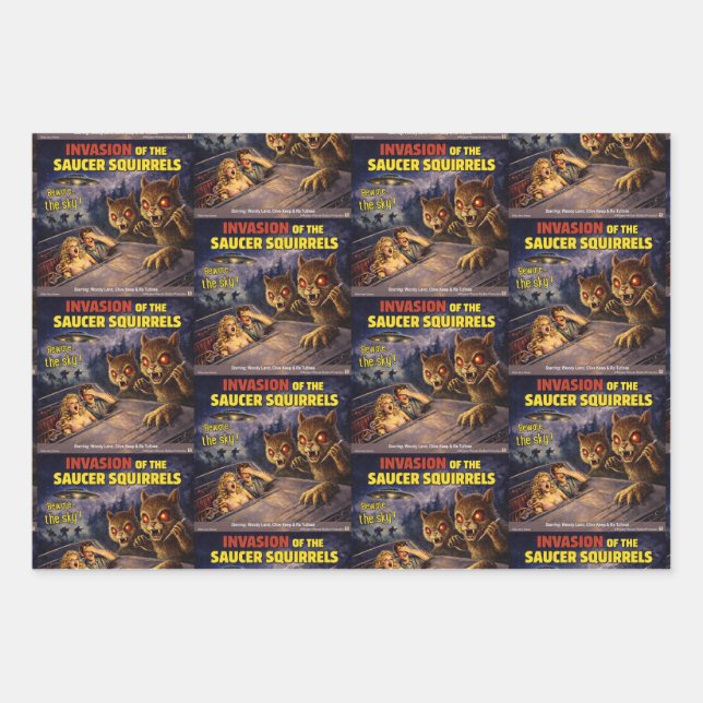 Invasion of the Saucer Squirrels Wrapping Paper Sheets (Front)