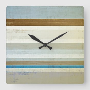 'invent' Blue And Beige Abstract Art Square Wall Clock by T30Gallery at Zazzle