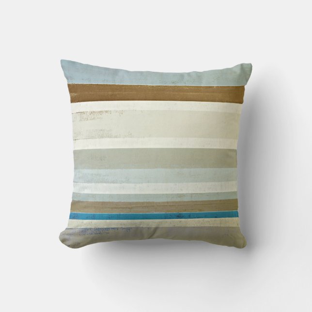 'Invent' Blue and Beige Abstract Art Throw Pillow (Front)